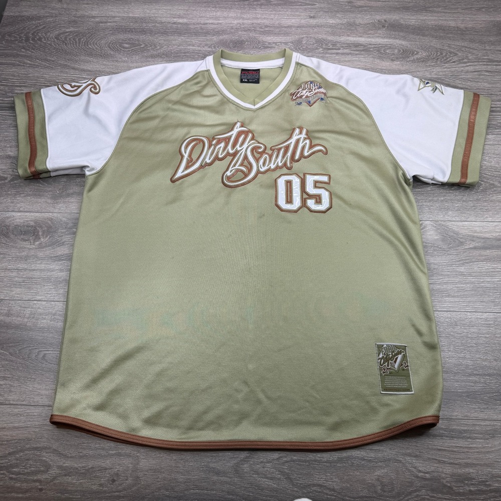 Vintage FUBU Dirty South City Series Jersey Mens XXL Green White Hip Hop Rap Y2K